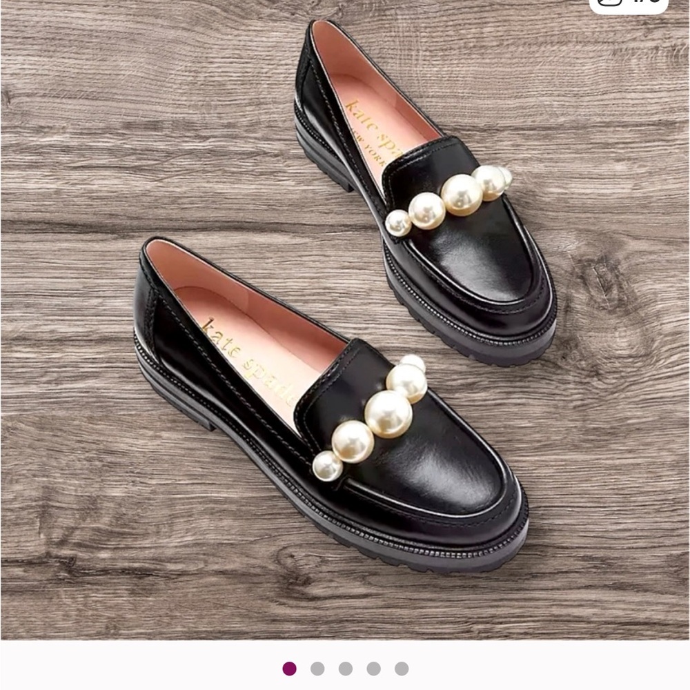 Kate Spade Posh Black Pearl Loafers with Pearl Details